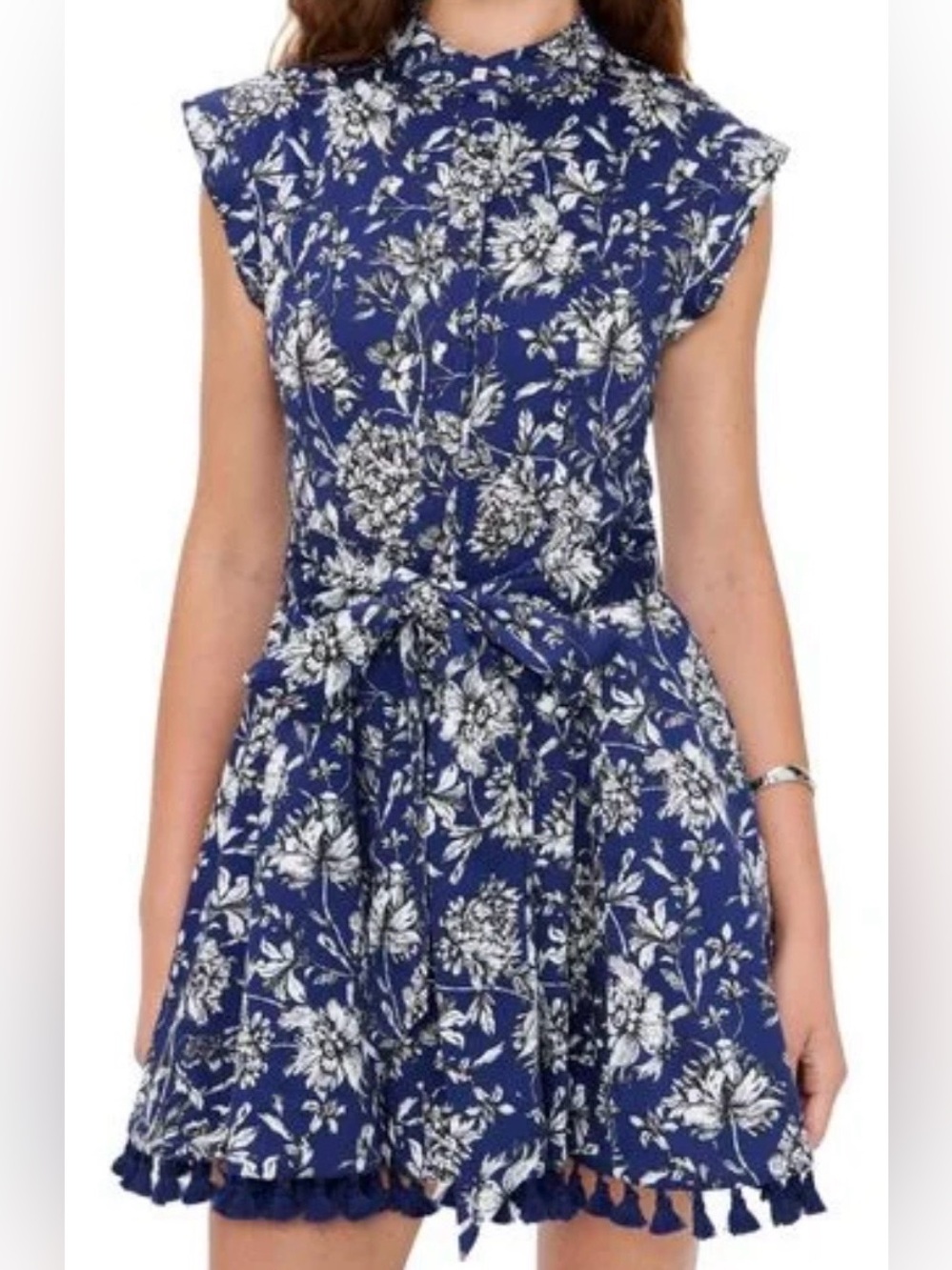 Alice & Olivia NWT Blue Lucy Floral Tassel Trim Mini Dress Sizes 8 & 10